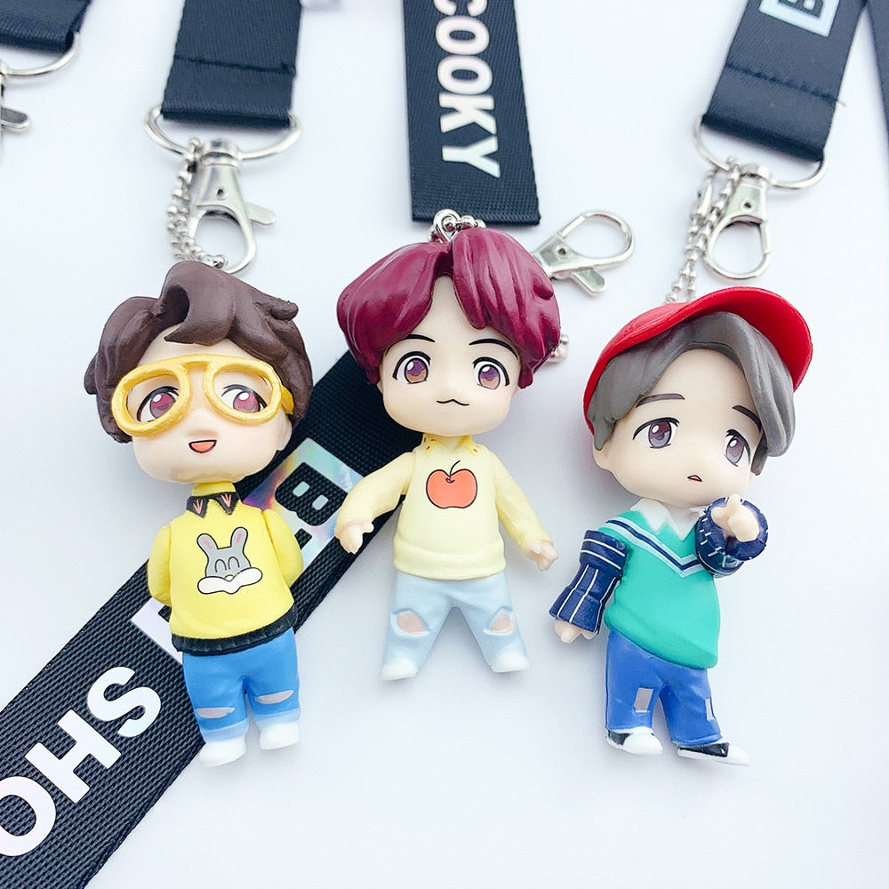 7PCS/set Bangtan Boys Groups Model Toys KPOP Star TOP Group A.R.M.Y PVC Keychain Action Figures Keyring Bt Kid