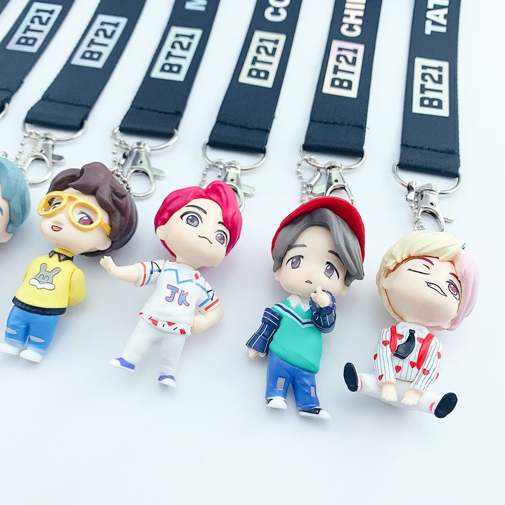 7PCS/set Bangtan Boys Groups Model Toys KPOP Star TOP Group A.R.M.Y PVC Keychain Action Figures Keyring Bt Kid