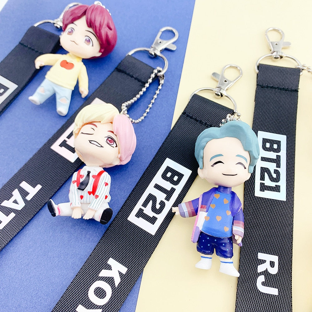 7PCS/set Bangtan Boys Groups Model Toys KPOP Star TOP Group A.R.M.Y PVC Keychain Action Figures Keyring Bt Kid