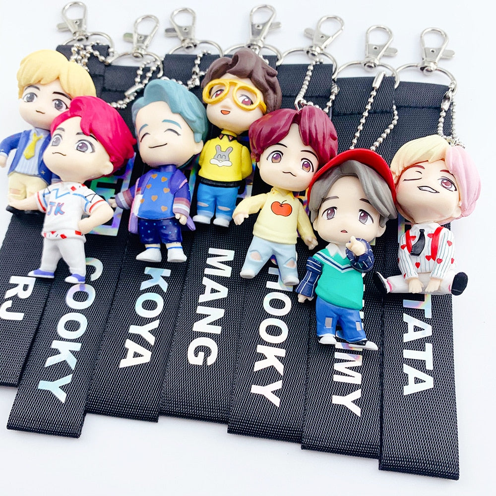 7PCS/set Bangtan Boys Groups Model Toys KPOP Star TOP Group A.R.M.Y PVC Keychain Action Figures Keyring Bt Kid