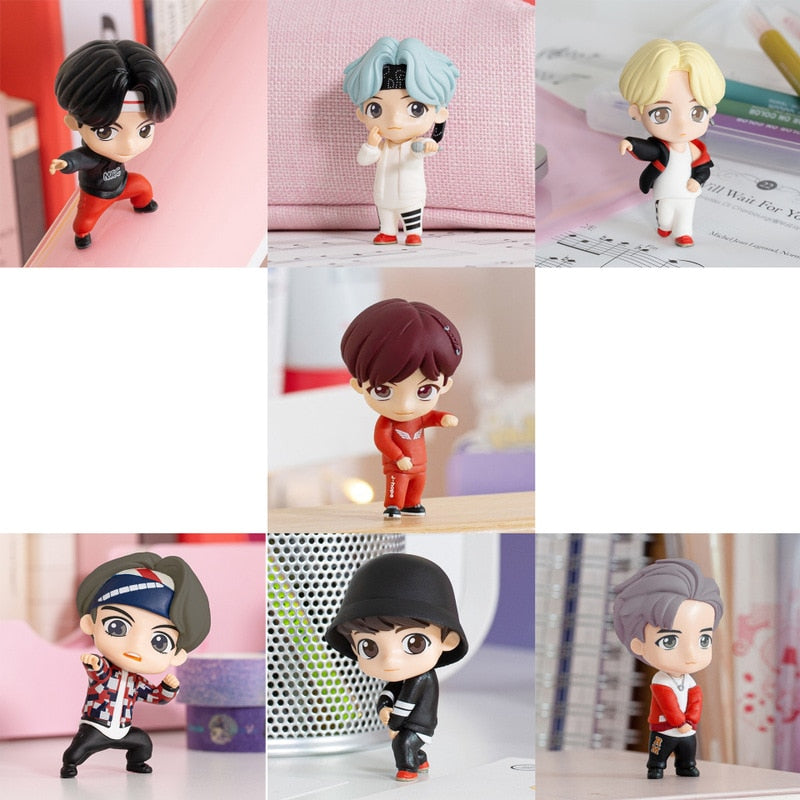 7PCS/set Bangtan Boys Groups Model Toys KPOP Star TOP Group A.R.M.Y PVC Keychain Action Figures Keyring Bt Kid