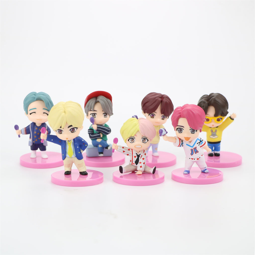 7PCS/set Bangtan Boys Groups Model Toys KPOP Star TOP Group A.R.M.Y PVC Keychain Action Figures Keyring Bt Kid