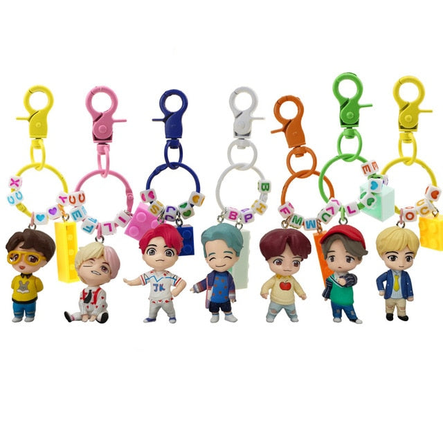 7PCS/set Bangtan Boys Groups Model Toys KPOP Star TOP Group A.R.M.Y PVC Keychain Action Figures Keyring Bt Kid