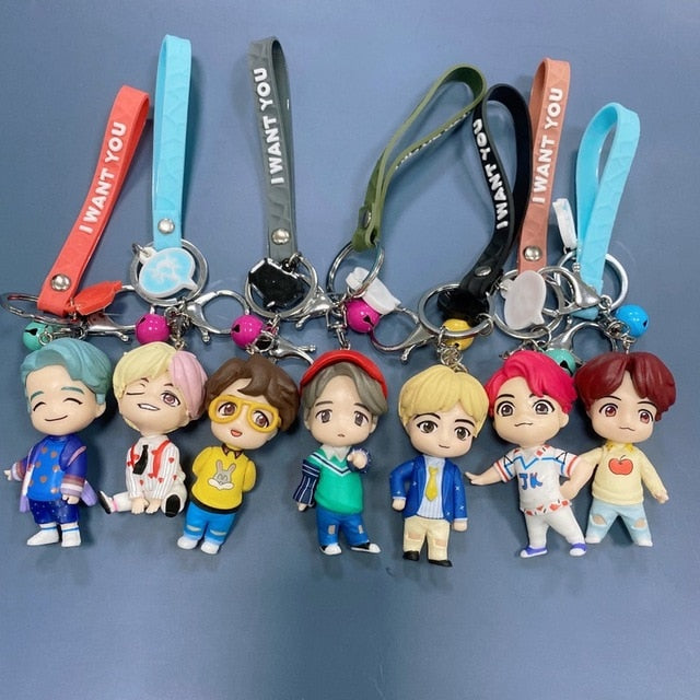 7PCS/set Bangtan Boys Groups Model Toys KPOP Star TOP Group A.R.M.Y PVC Keychain Action Figures Keyring Bt Kid